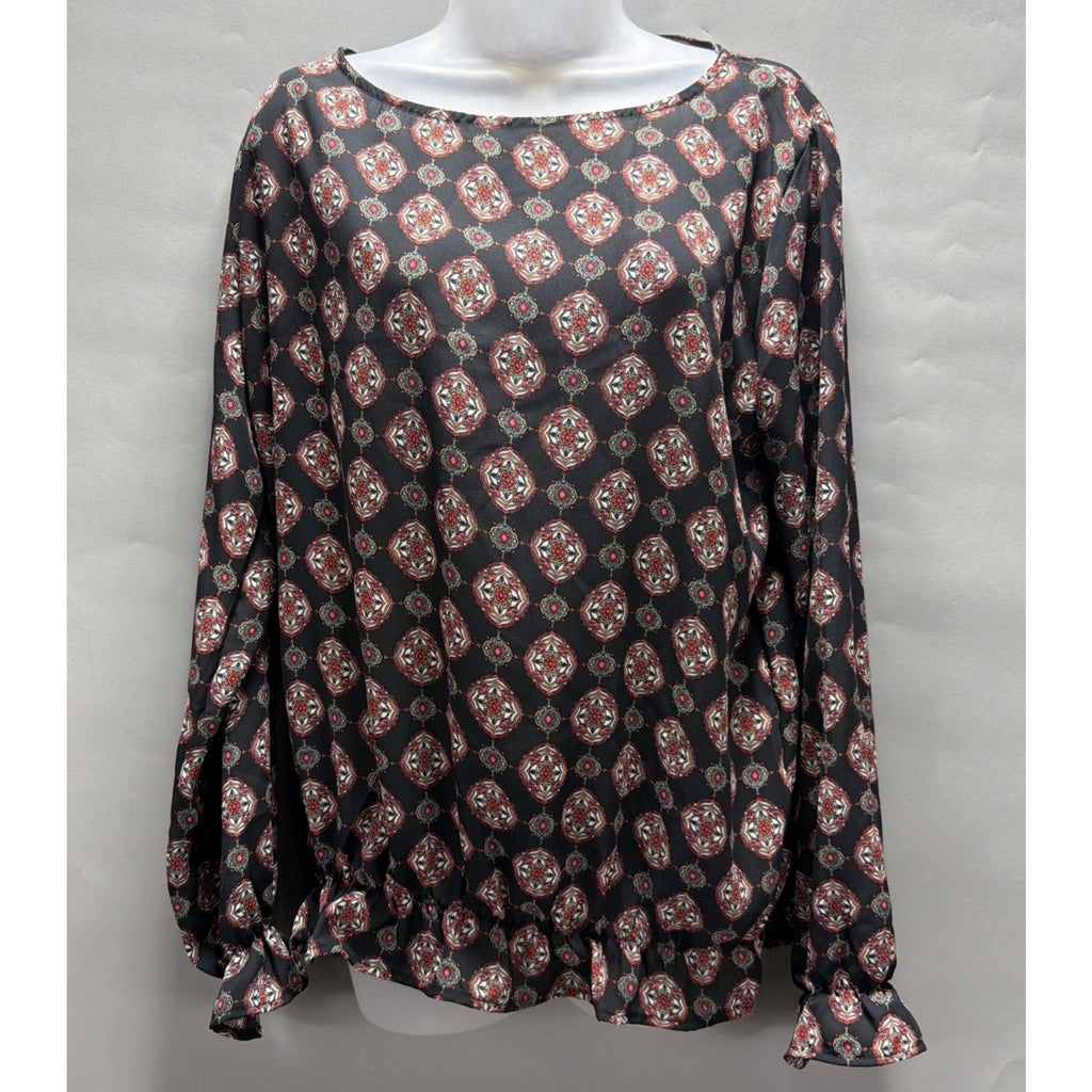 Agnes & Dora Womens L Pullover Cinched Waist Blouse Floral Boho