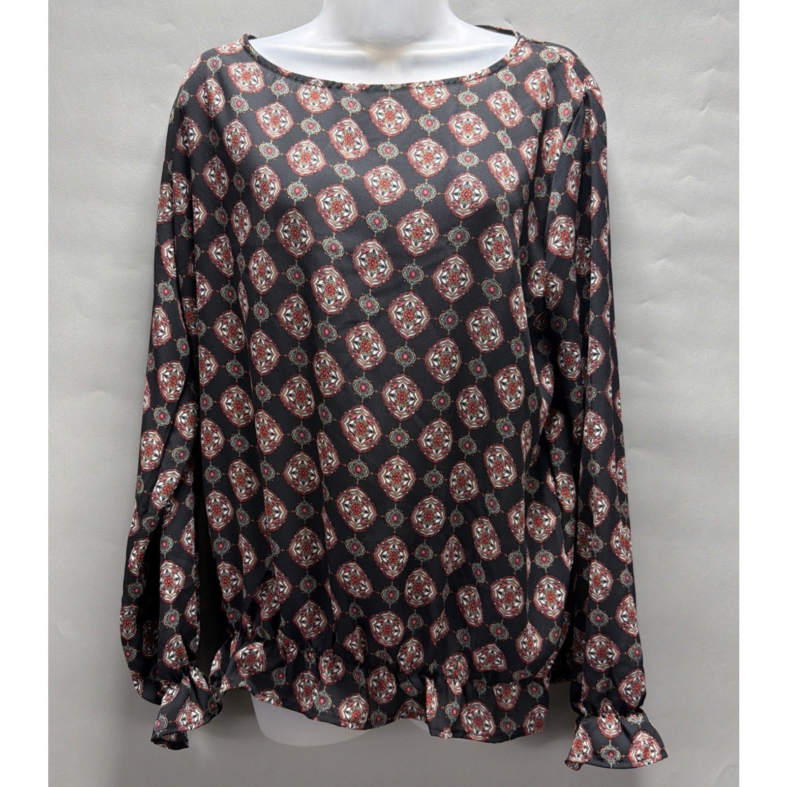 Agnes & Dora Womens L Pullover Cinched Waist Blouse Floral Boho