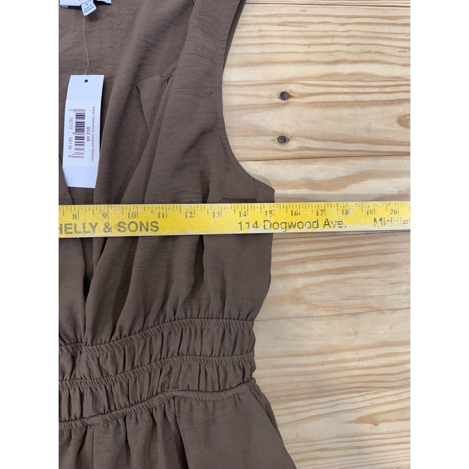 GILLI SPLIT NECK RUCHED WAIST JUMPSUIT Woven Brown Women’s Size Medium NWT