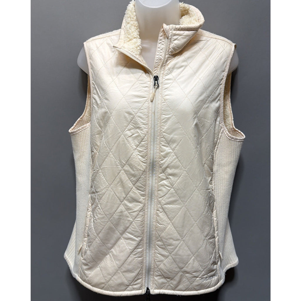 L.L. Bean Cream Quilted Sherpa Lined Full Zip Sleeveless Vest Womens Large