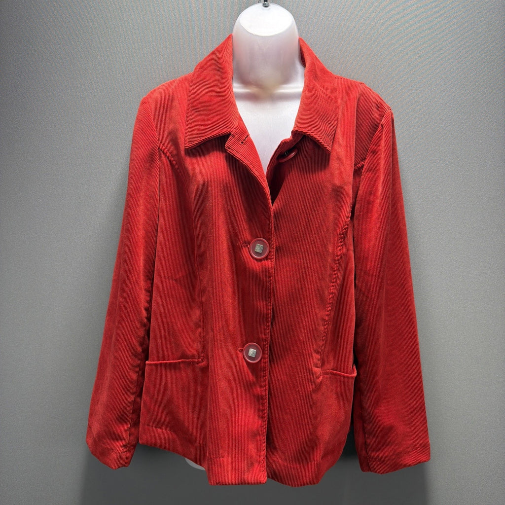 Womens Red Corduroy Button Jacket Blazer Size L by Requirements Career Casual