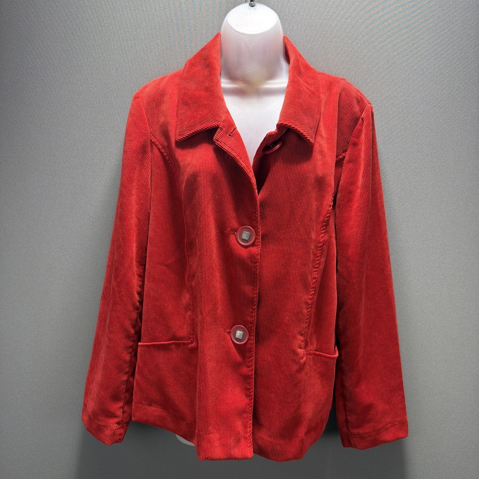 Womens Red Corduroy Button Jacket Blazer Size L by Requirements Career Casual