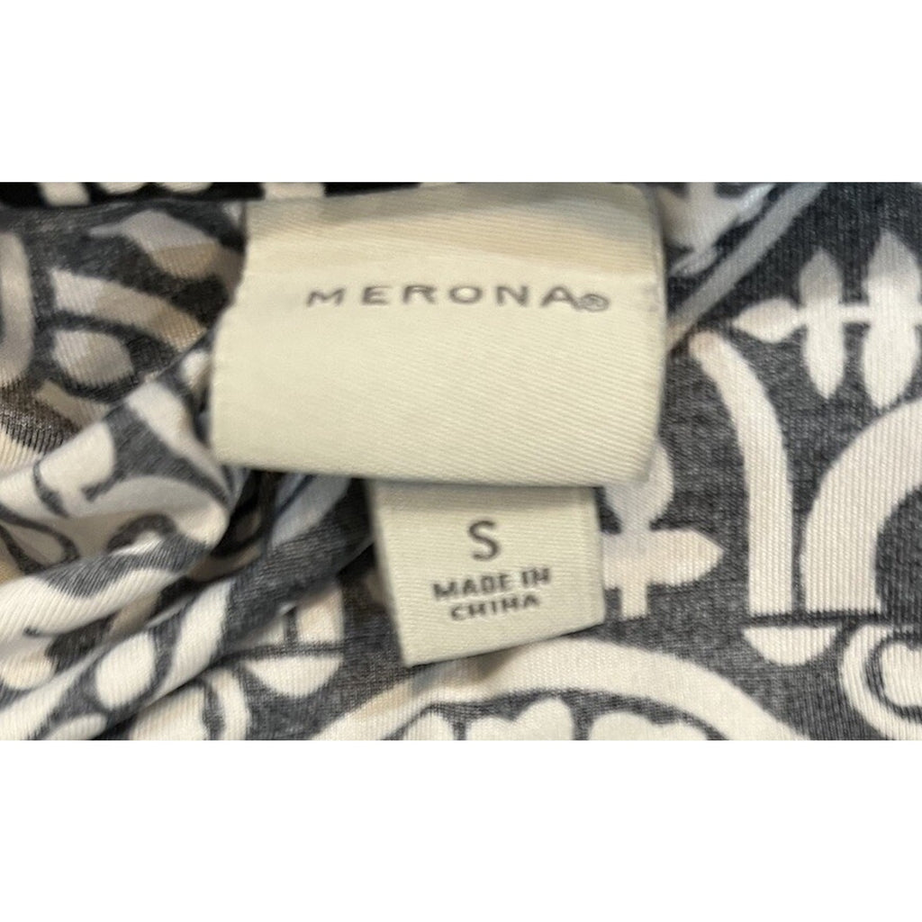 Merona Black Cream Geometric Print Mid Length Cap Sleeve Dress Women's Size Smal
