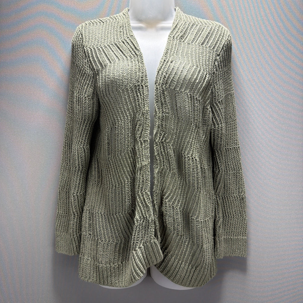 LOFT Green Open Front Lightweight Knit Cardigan Sweater Long Sleeve Size Medium