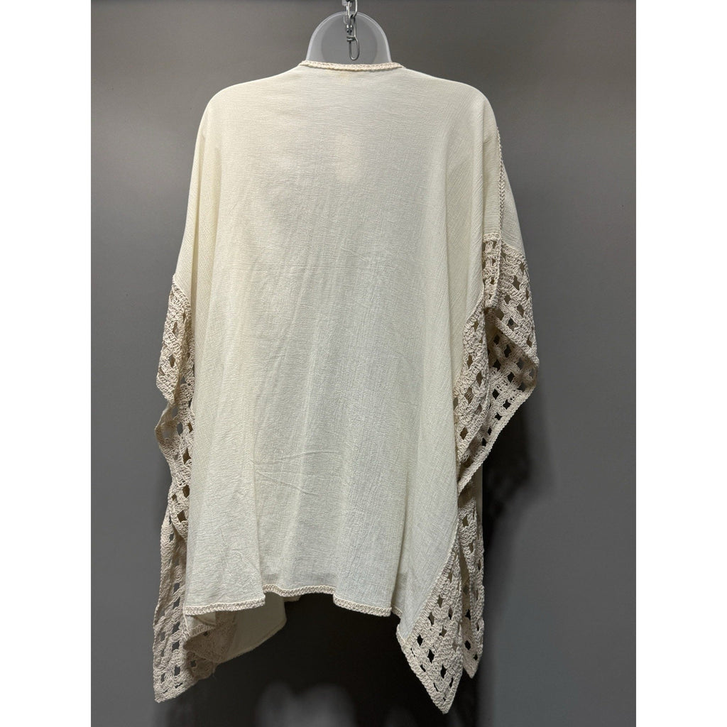 Krazy Kat Lace Kimono Cardigan XXL Beige Boho Open Front Crochet Trim Light New