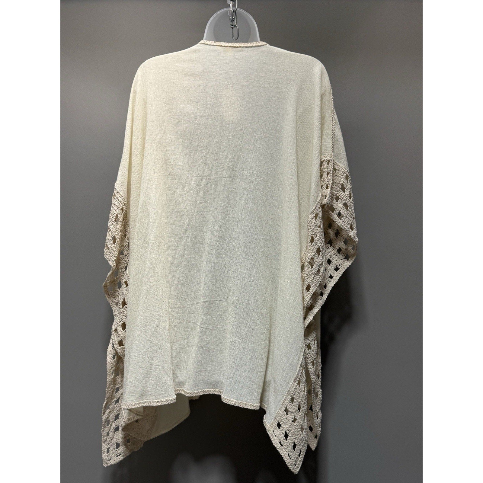 Krazy Kat Lace Kimono Cardigan XXL Beige Boho Open Front Crochet Trim Light New
