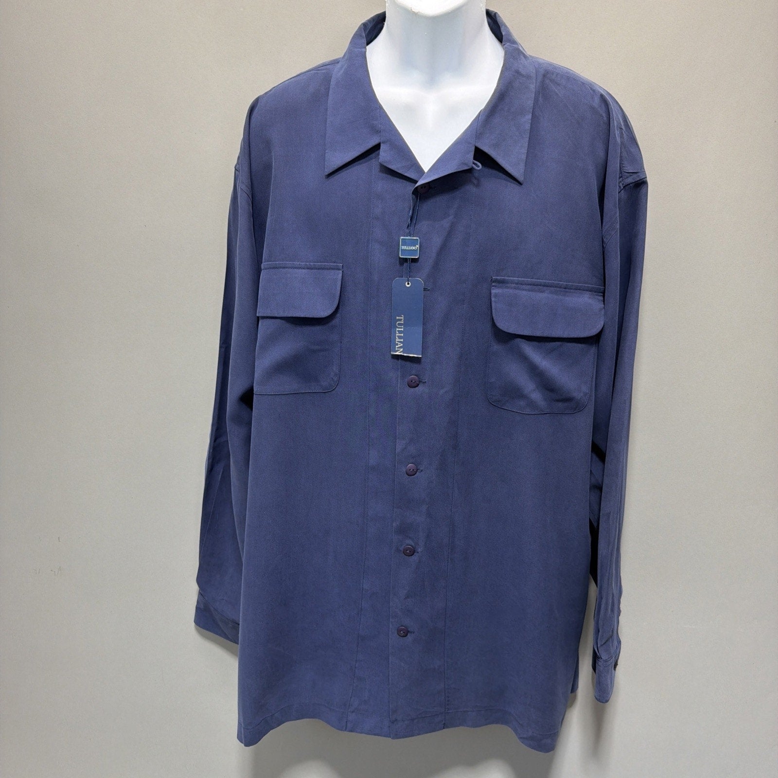 Tulliano Men's 100% Silk Blue Button Down Shirt Size 3XL NWT