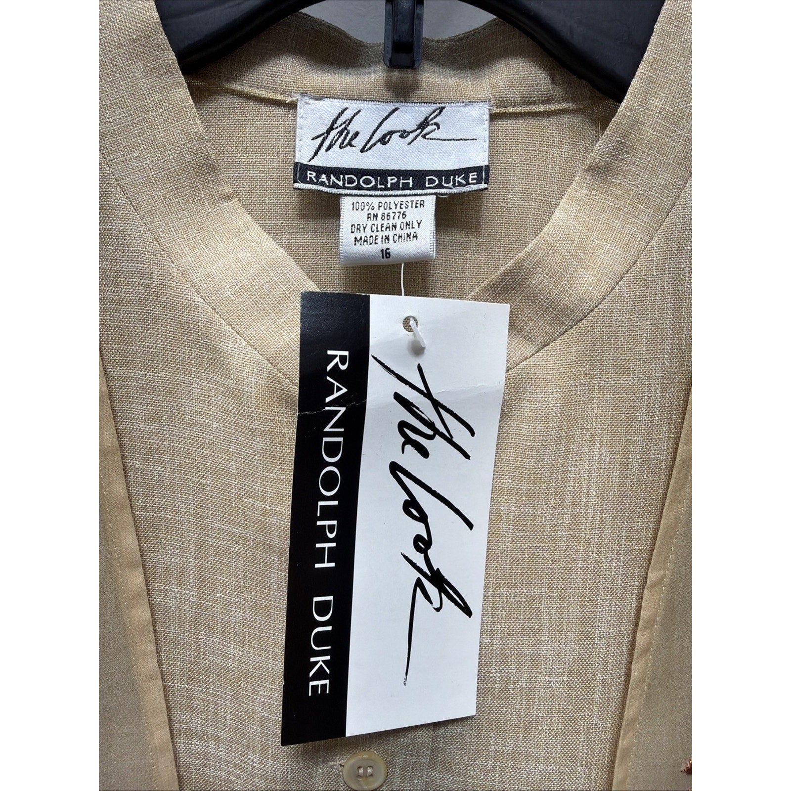 Vintage The Look Randolph Duke Women's Tunic Tan Floral Embroidered Silk Vest 16