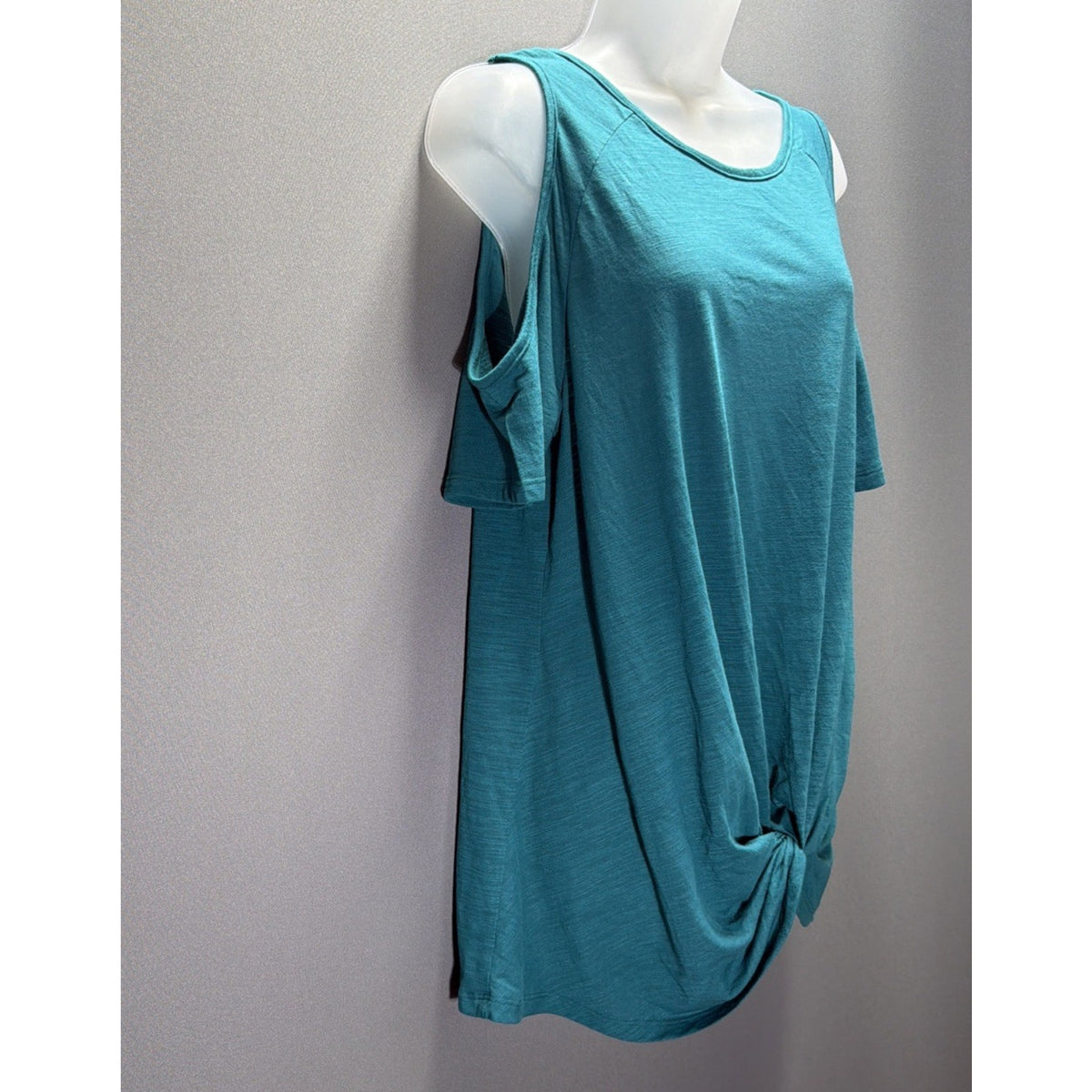 Umgee Teal Cold Shoulder Ruffle Sleeve Blouse M Tie Front Scoop Neck