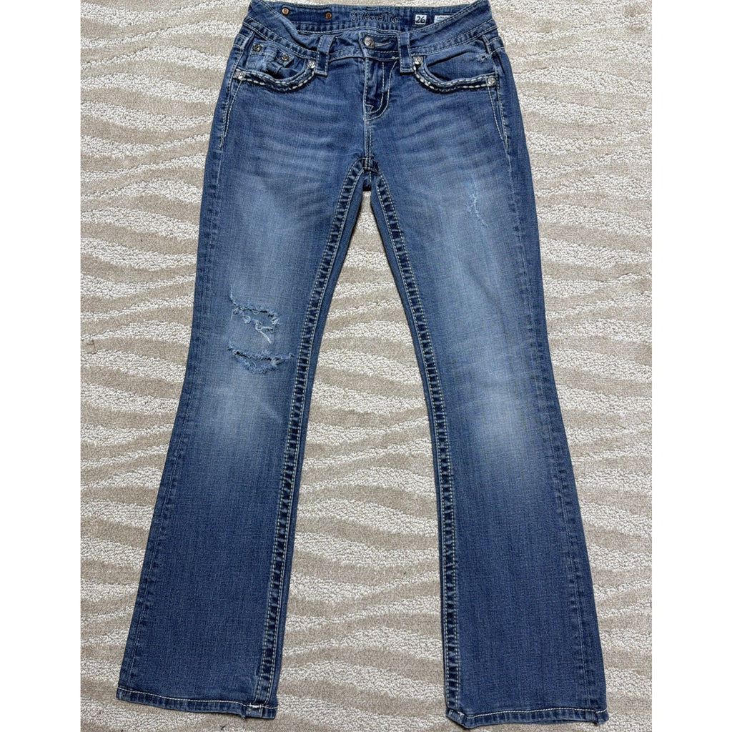 Miss Me Signature Bootcut Women's Jeans 26x30 Bling Embellished Western Hemmed