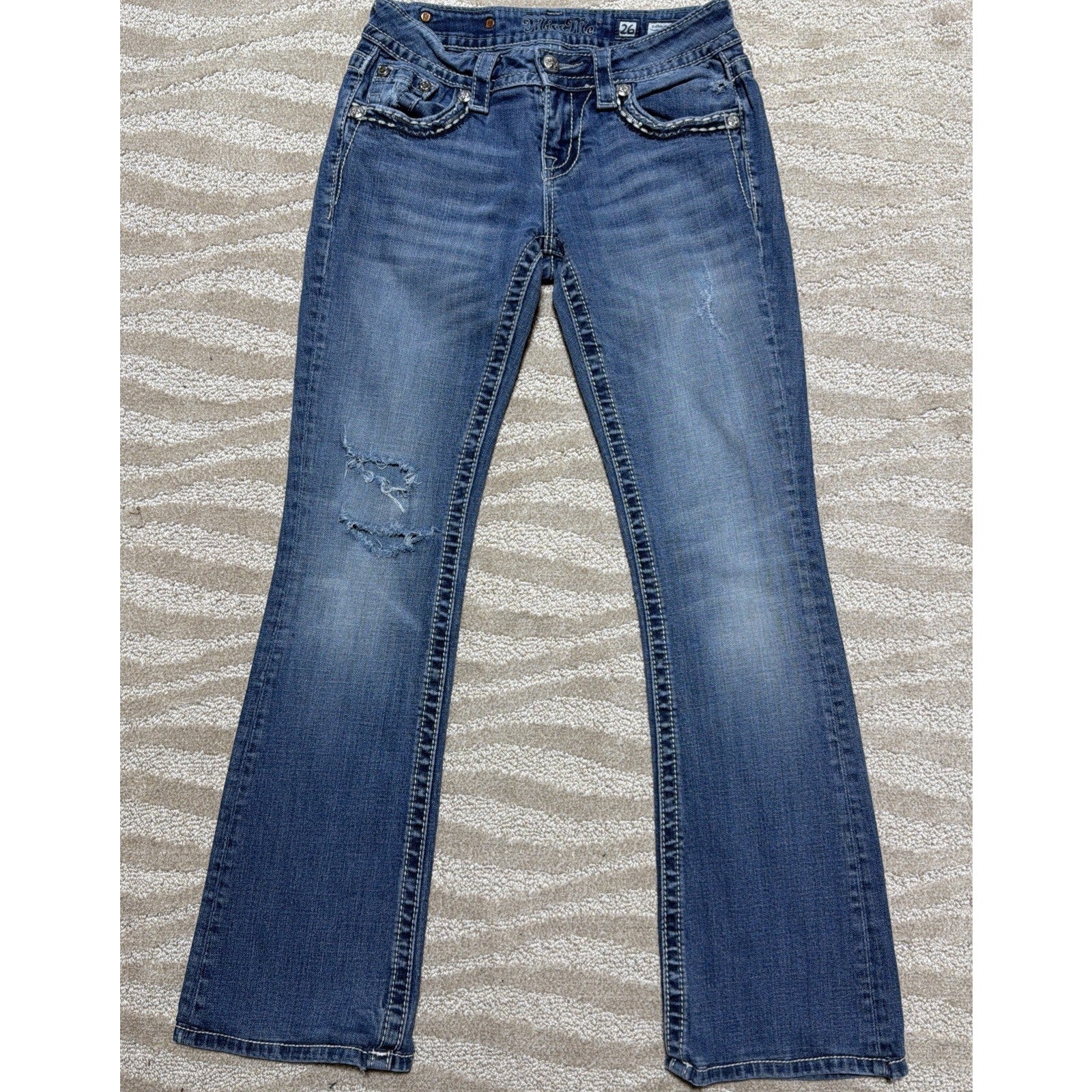 Miss Me Signature Bootcut Women's Jeans 26x30 Bling Embellished Western Hemmed