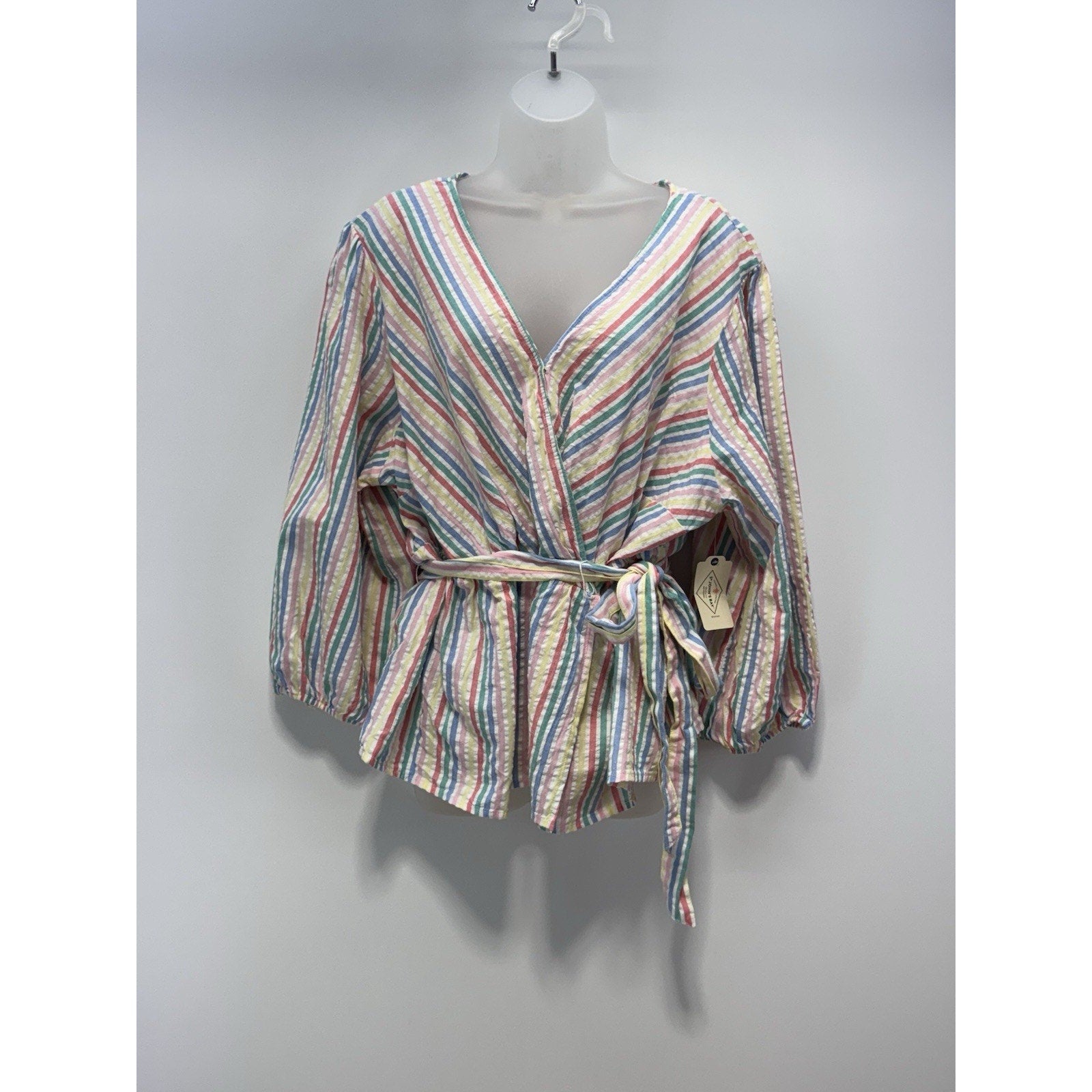 St. John's Bay Pastel Striped Cotton Long Sleeve Wrap V Neck Women’s Size 2X NWT