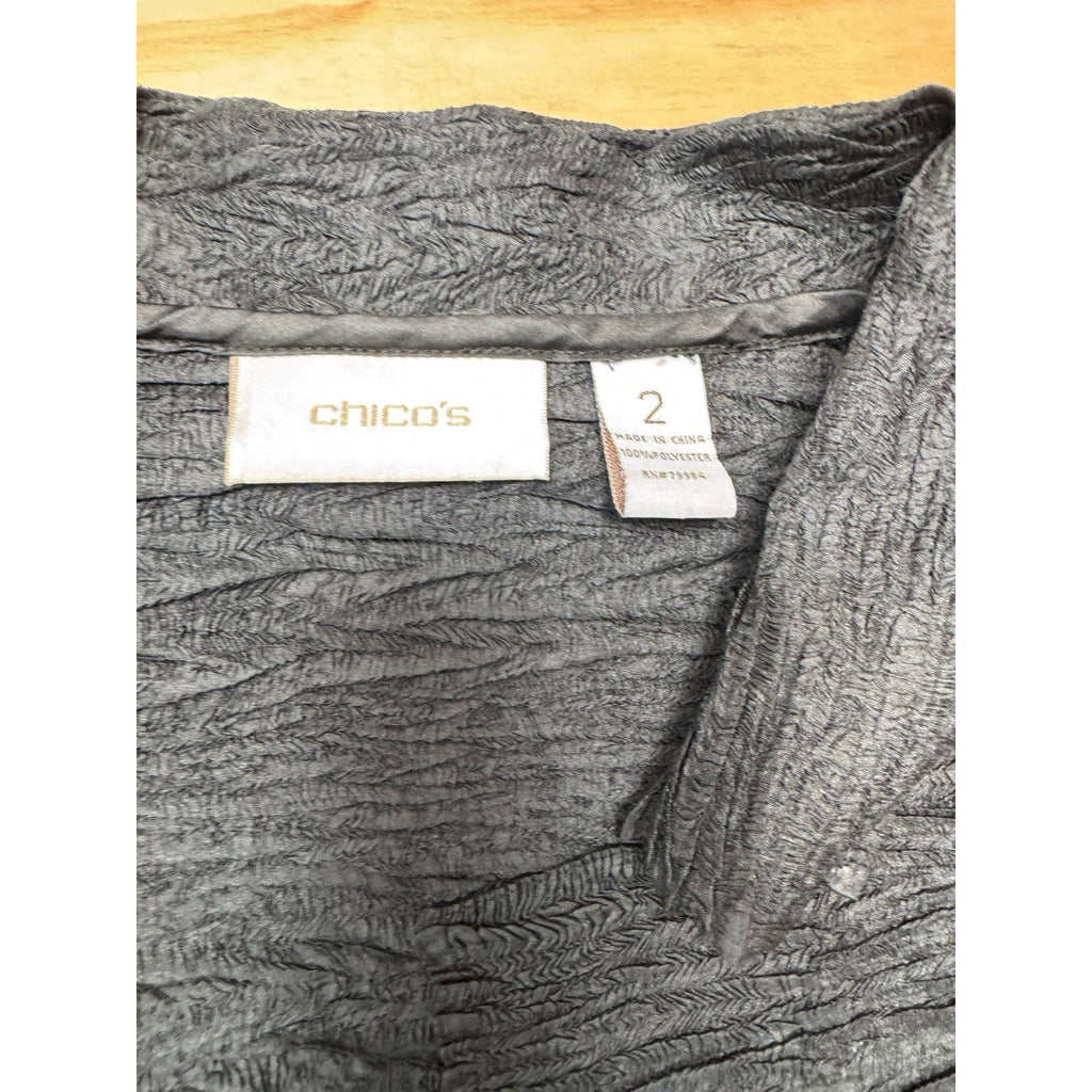 Chicos Open Collar Cardigan Crepe Textured Shiny Charcoal Women Size 2 US L