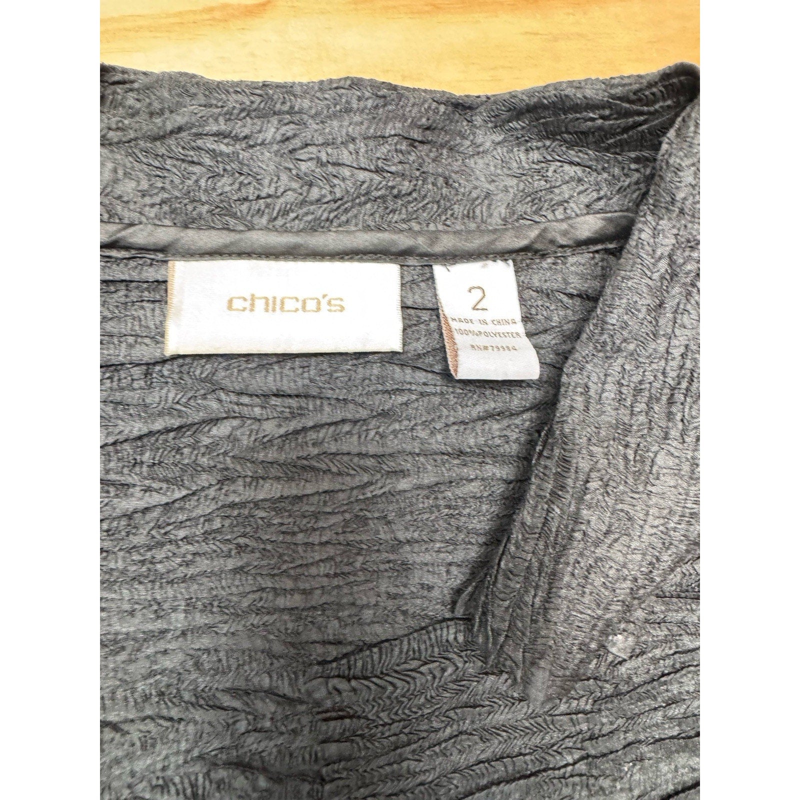 Chicos Open Collar Cardigan Crepe Textured Shiny Charcoal Women Size 2 US L