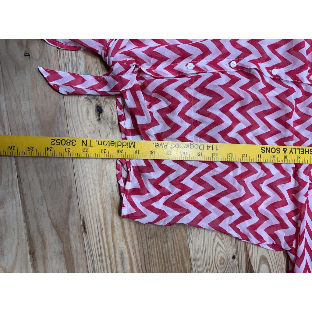 NO BOUNDARIES Women’s Large Chevron Hot Pink XXL Zig Zag Tie Front Blouse