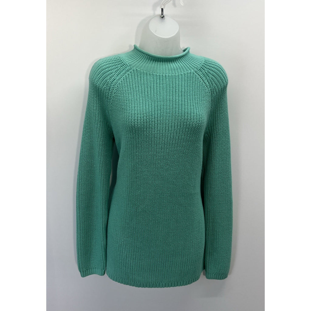 Talbots Teal Cable Knit Turtleneck Pullover Sweater Size Medium Women’s
