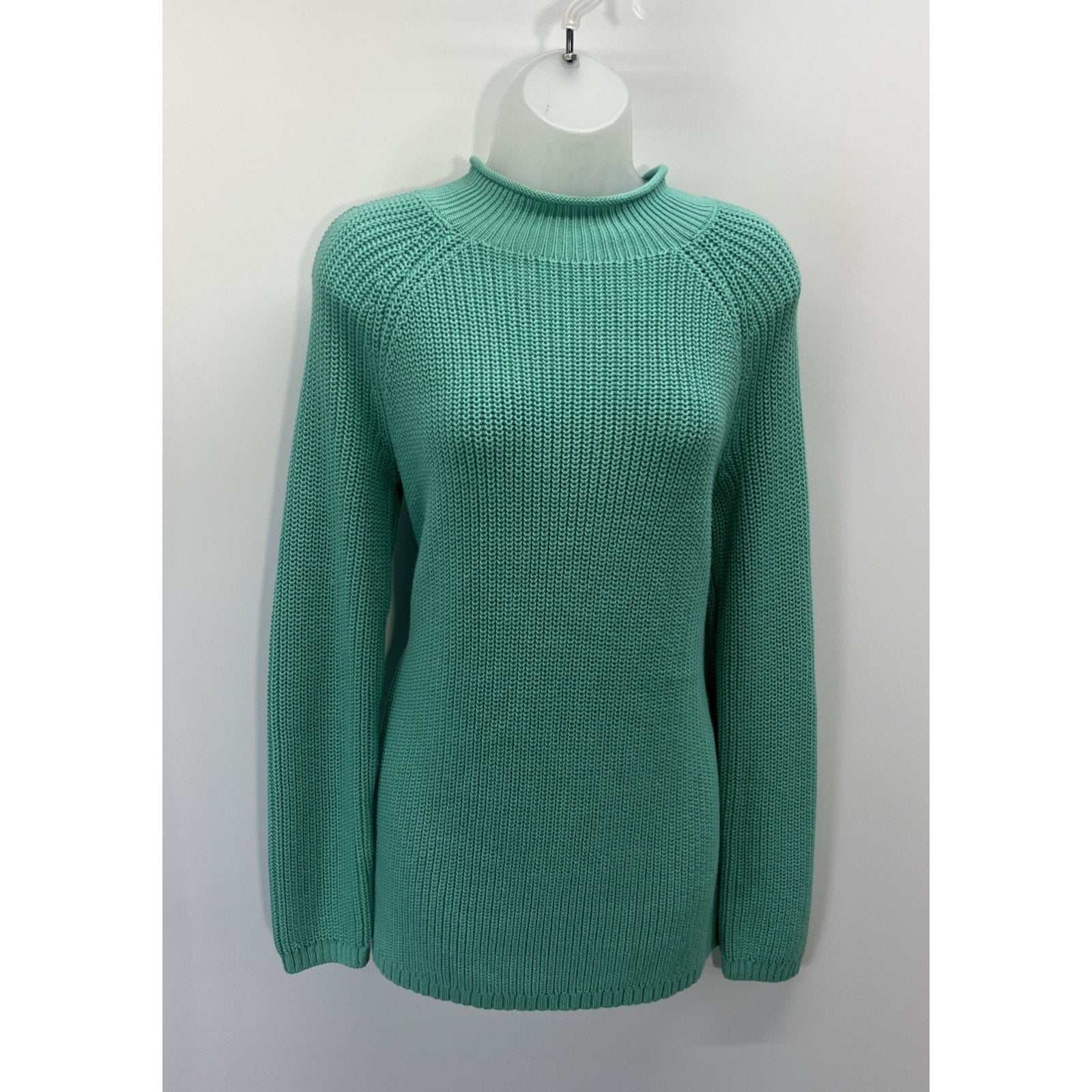 Talbots Teal Cable Knit Turtleneck Pullover Sweater Size Medium Women’s