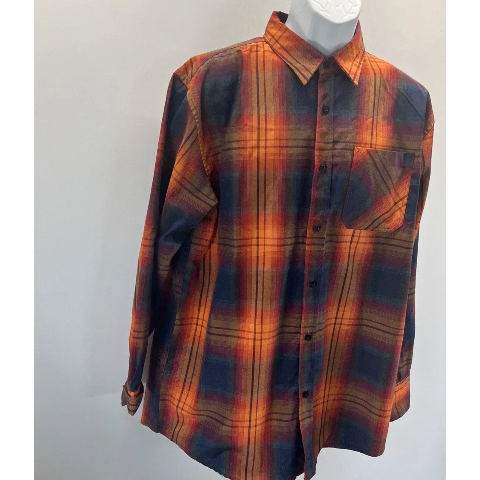 MEN'S BLAC LACQUER XXL PLAID LONG SLEEVE BUTTON FRONT CASUAL SHIRT