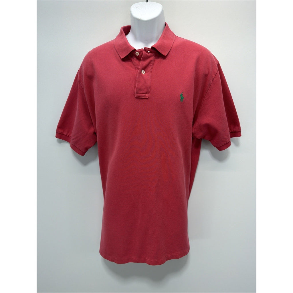 VTG S/S POLO Ralph Lauren Peach Cotton Small Logo Button Collared Shirt Mens XXL