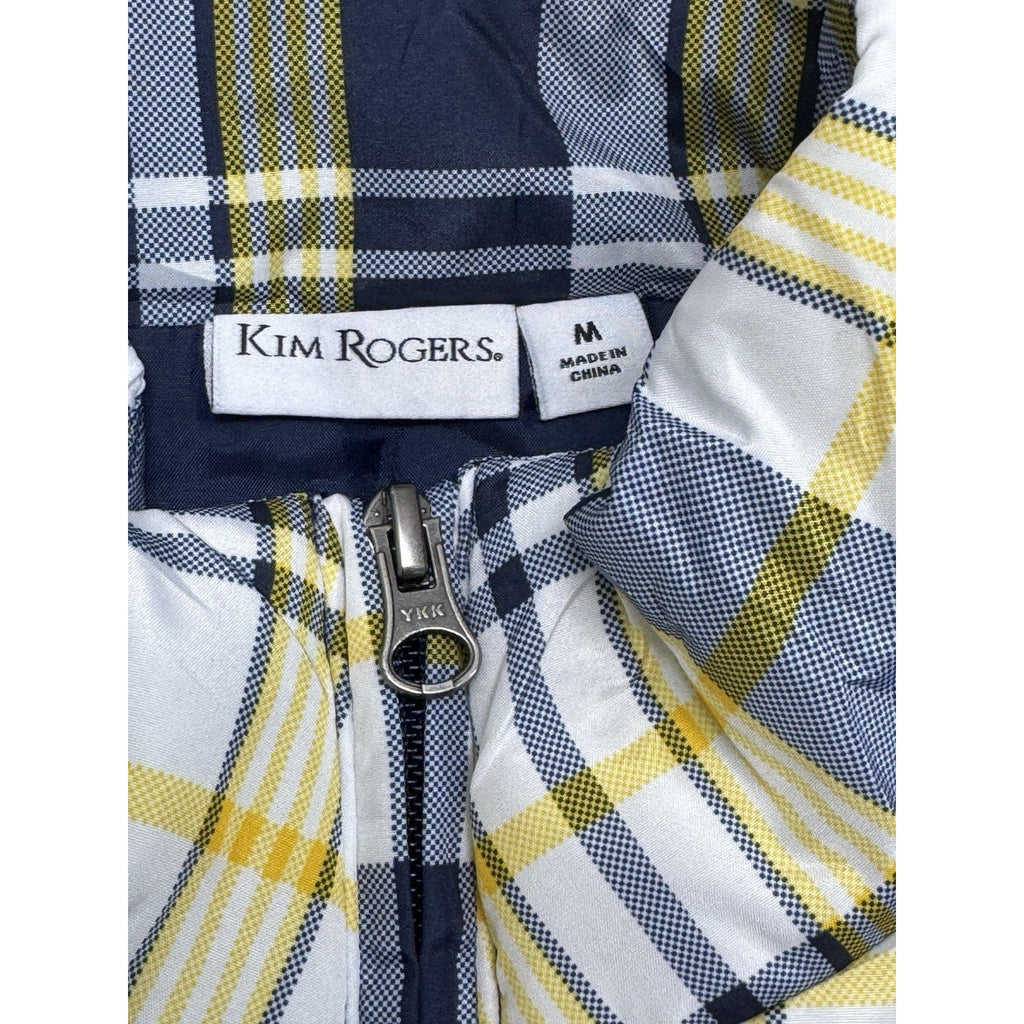 Kim Rogers Vest Puffer Plaid Yellow White Gray Black Zip Front Pockets Women's M
