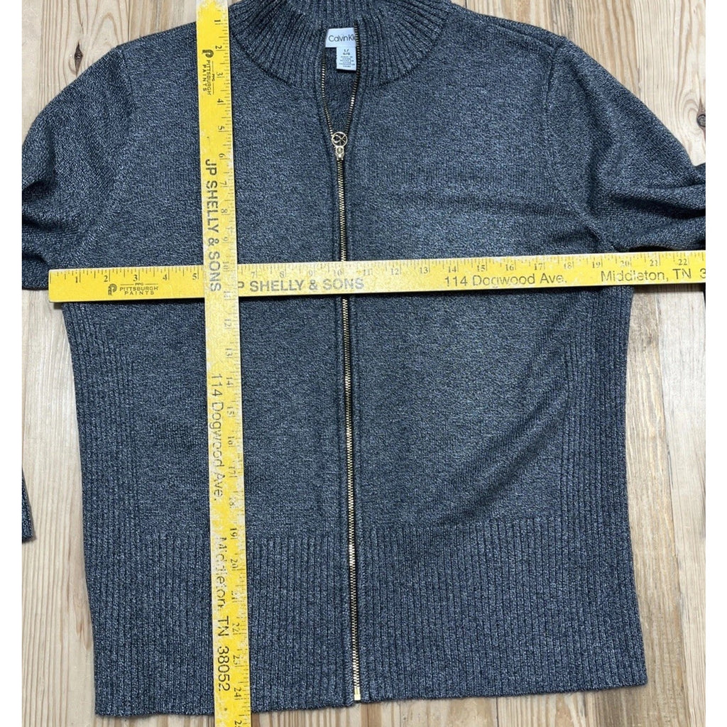 Calvin Klein Womans Gray Cardigan Sweater Sweatshirt Size Large Full Zip