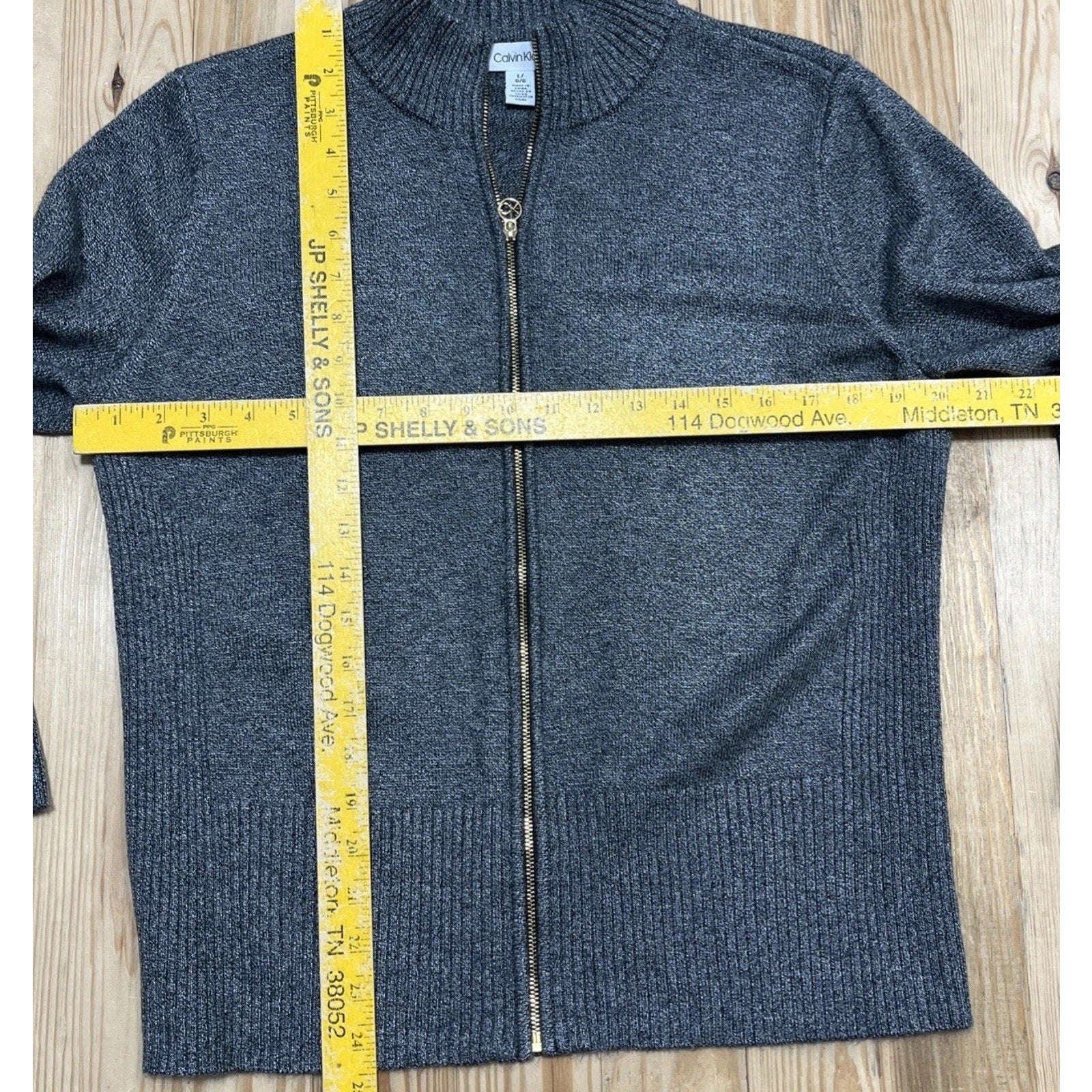 Calvin Klein Womans Gray Cardigan Sweater Sweatshirt Size Large Full Zip