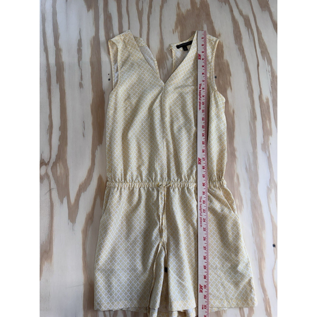 Banana Republic Yellow Geometric Romper Womens Small Sleeveless Drawstring Pocke