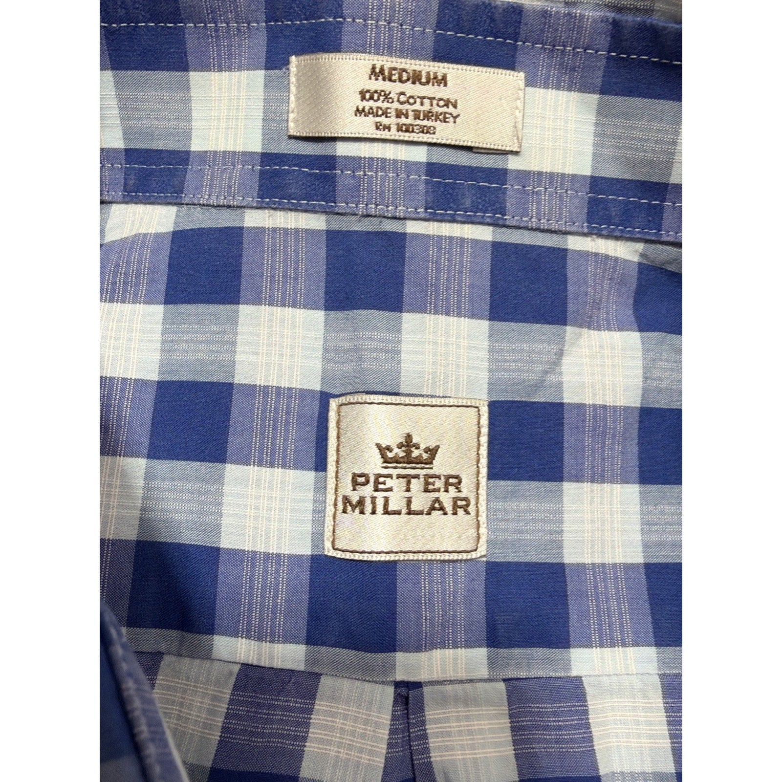 Peter Millar Crown Gingham Shirt Mens M Blue Plaid Button Down Long Sleeve