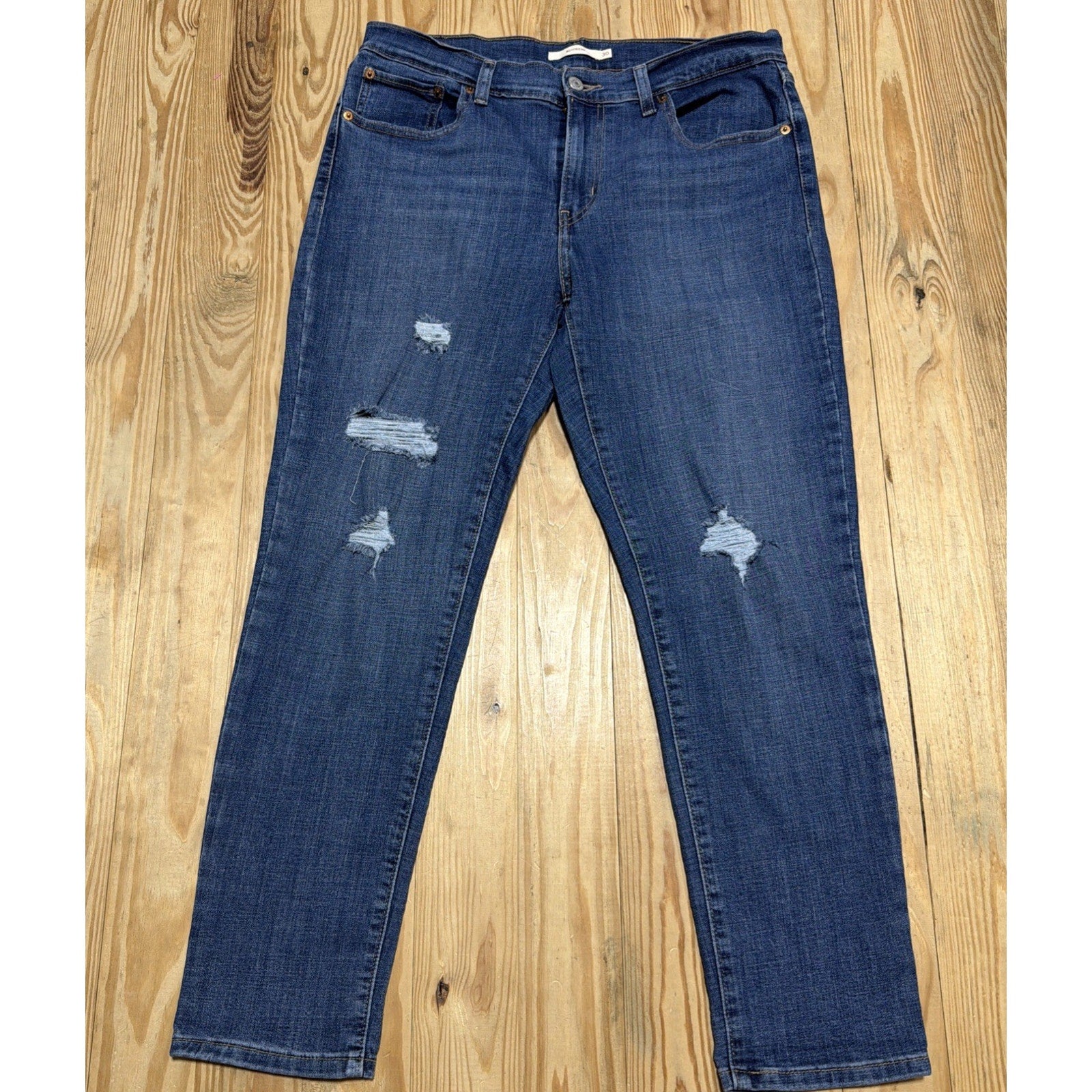 Levis Denim Jeans Women 30 Blue Boyfriend Mid Rise Distressed Med Wash 31x27