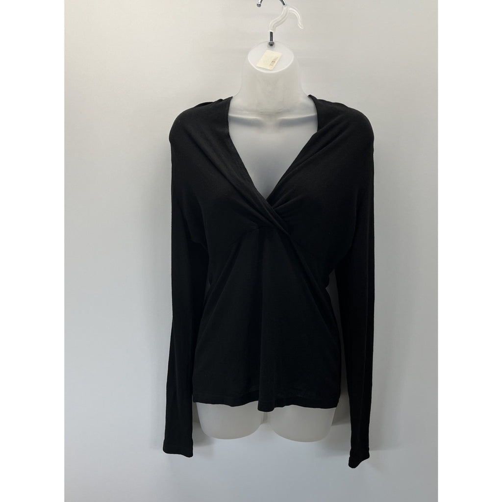 NWT DJT Twisted Bust Fitted Top Ribbed Knit Pullover Black Size Medium