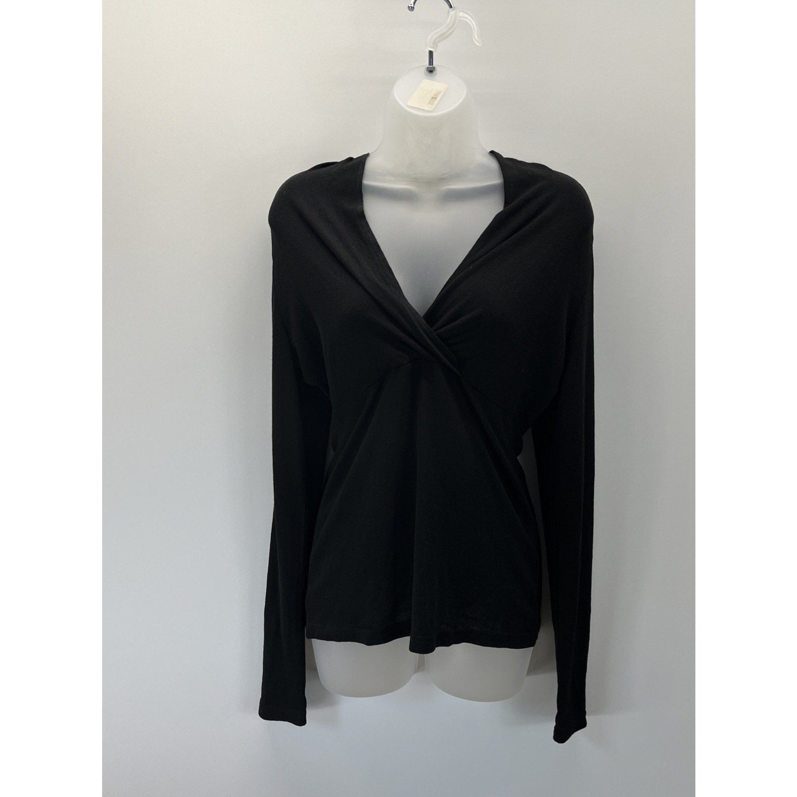 NWT DJT Twisted Bust Fitted Top Ribbed Knit Pullover Black Size Medium