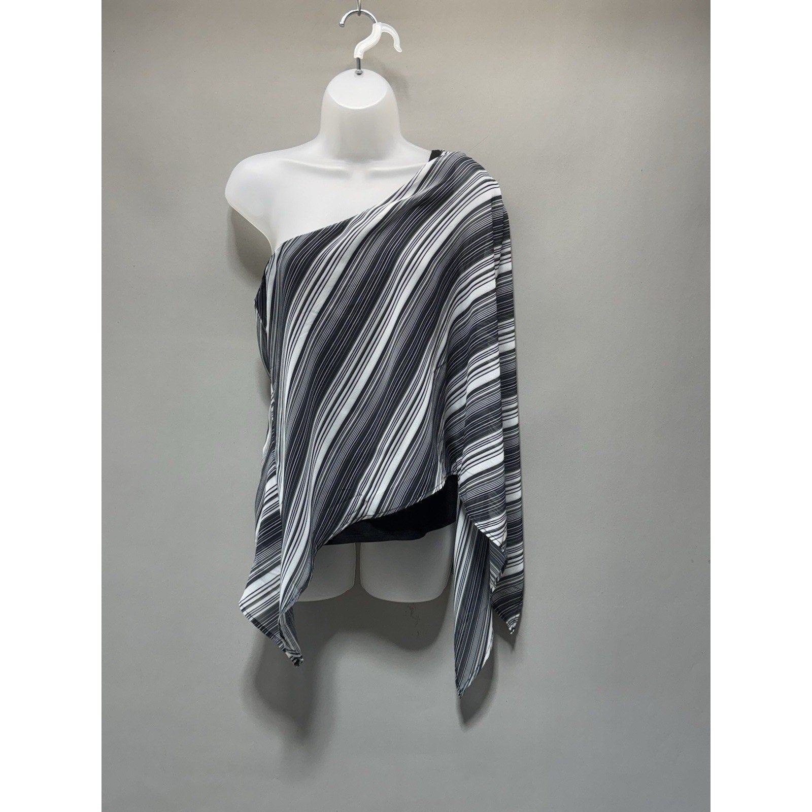 Sweet Pea One Shoulder Top M Black White Stripe Asymmetrical Draped Blouse