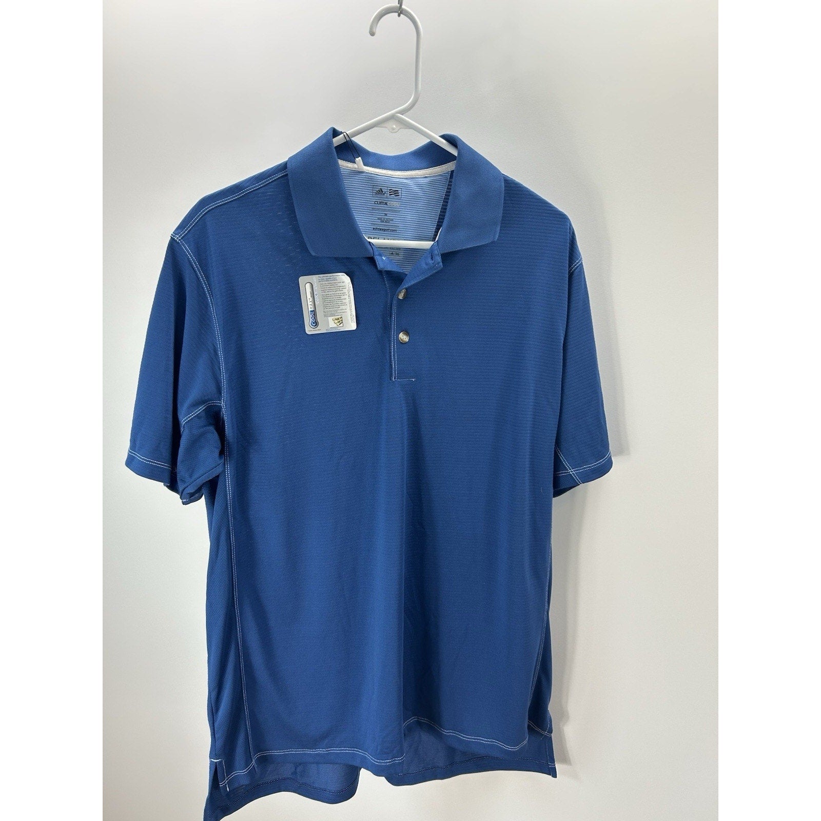 ADIDAS Men's Blue Climalite Textured Regular-Fit Short Sleeve Golf Polo SZ M