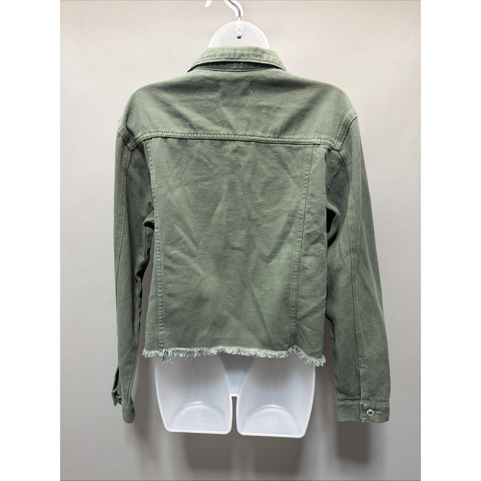 Womens Luvamia Denim Jacket Distressed Jean Frayed Oversized Green Jacket M New