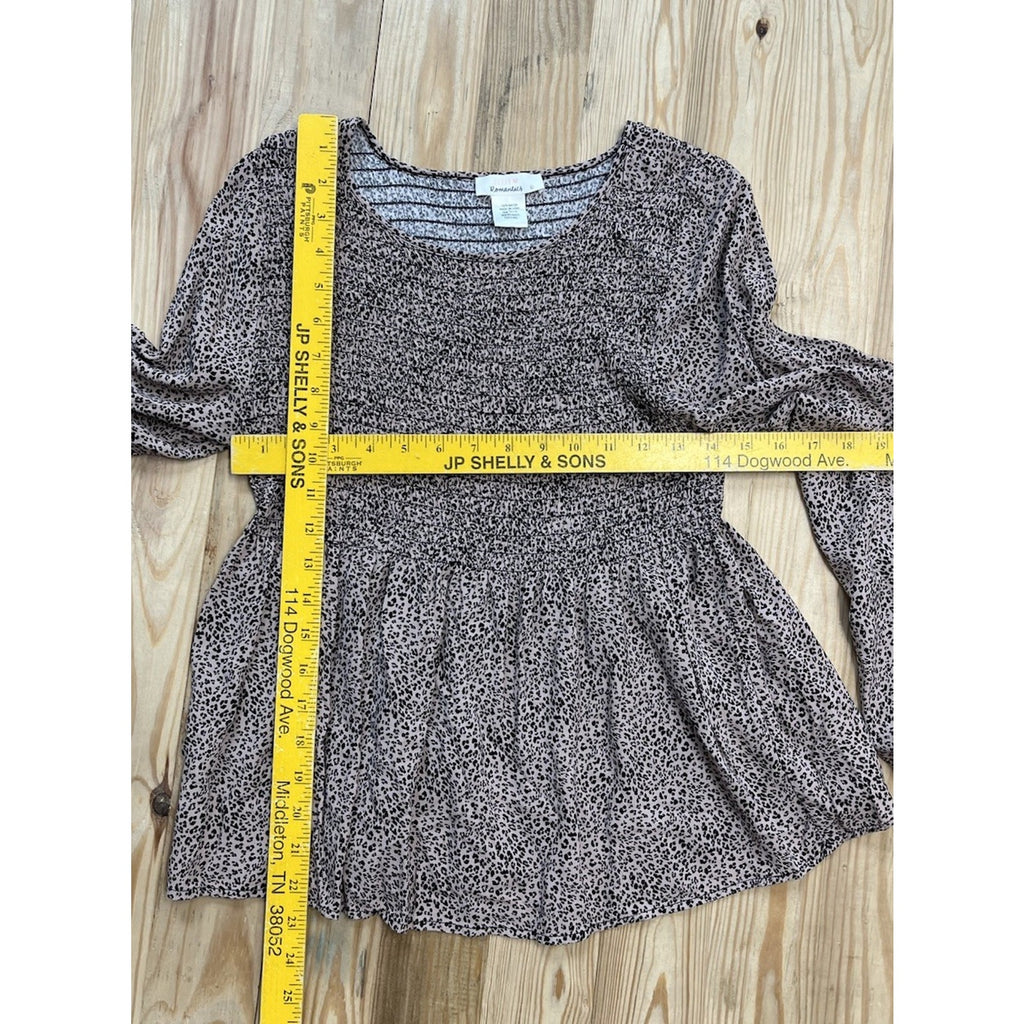 Urban Romantics Blouse Women Large Cream Black Dotted Smock Long Sleeve Peplum