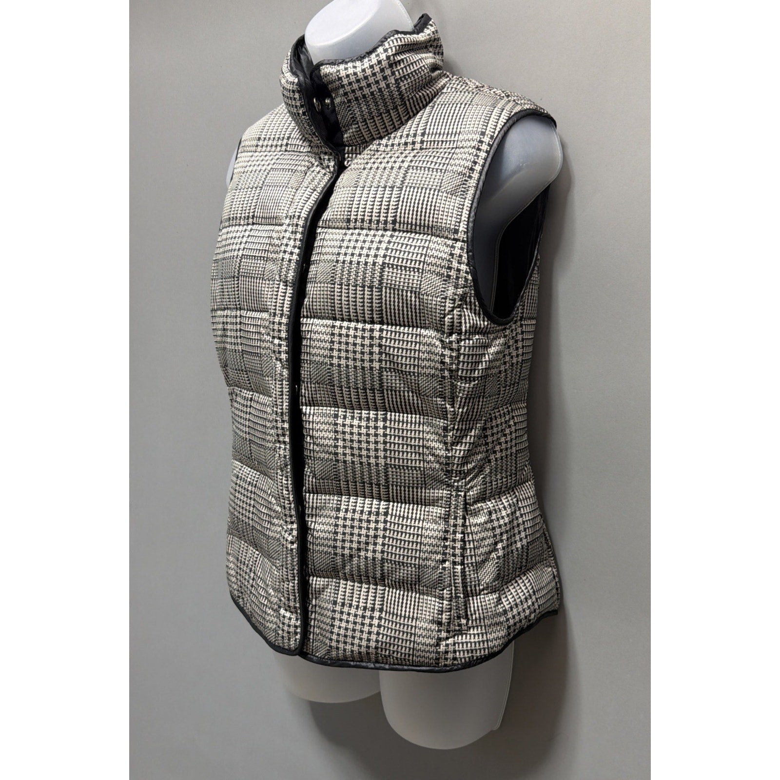 Banana Republic Womens XS Vest Houndstooth Plaid Down Insulated Puffer Jacket