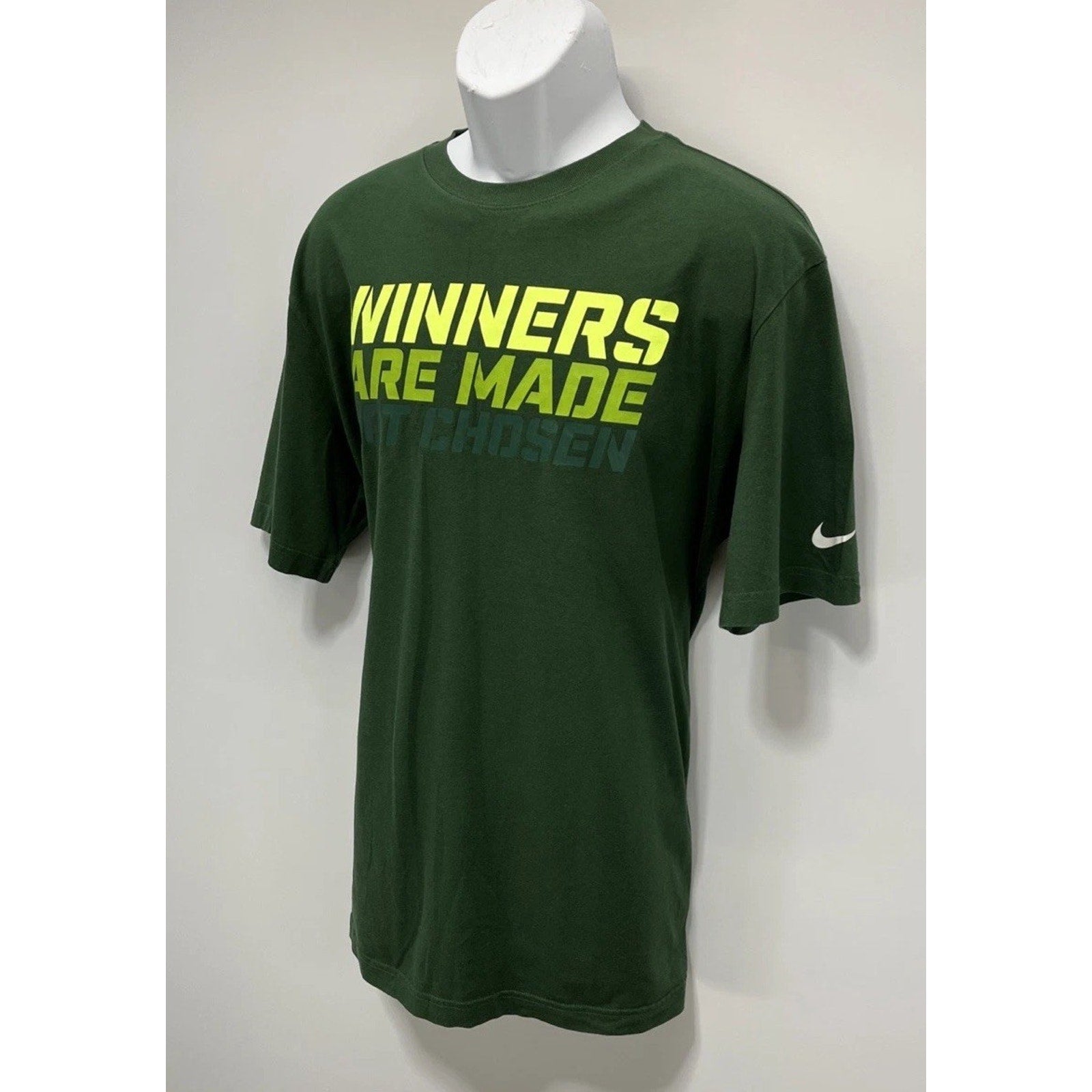 Nike Winners are Made Not Chosen T Shirt Green Gym Workout Motivational XL