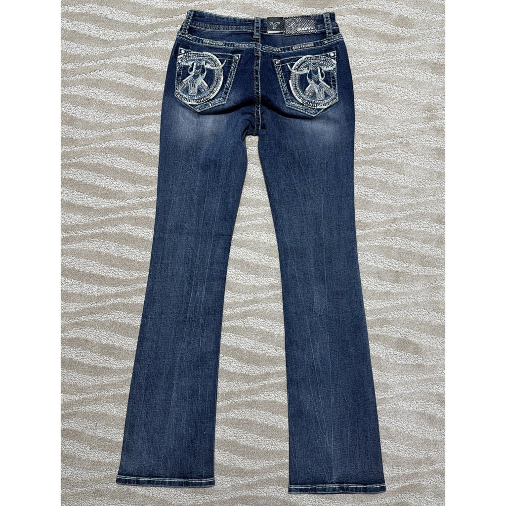 NWT Grace In LA Easy Fit Bootcut Jeans Women’s 27 Steer Skull Bling Western