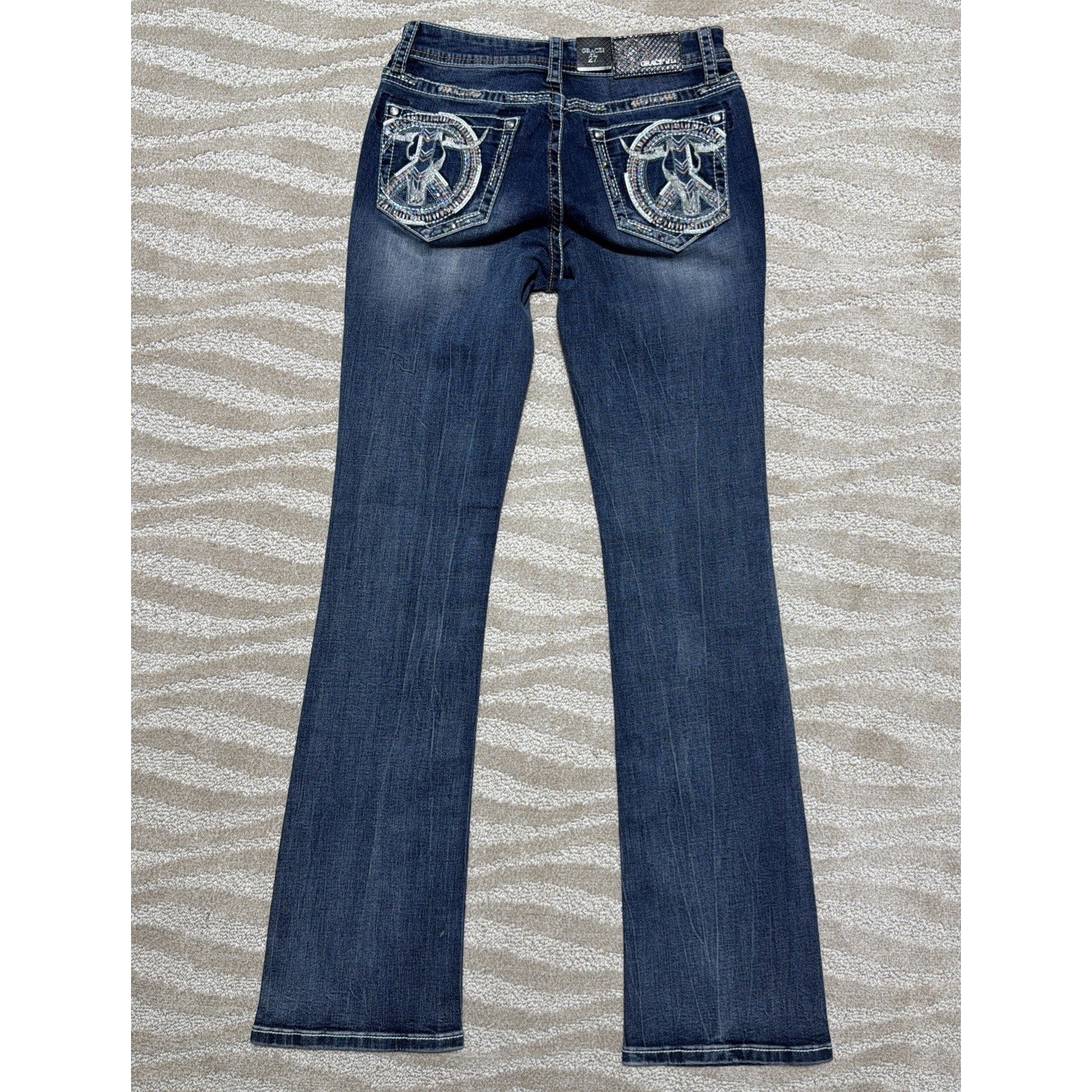 NWT Grace In LA Easy Fit Bootcut Jeans Women’s 27 Steer Skull Bling Western