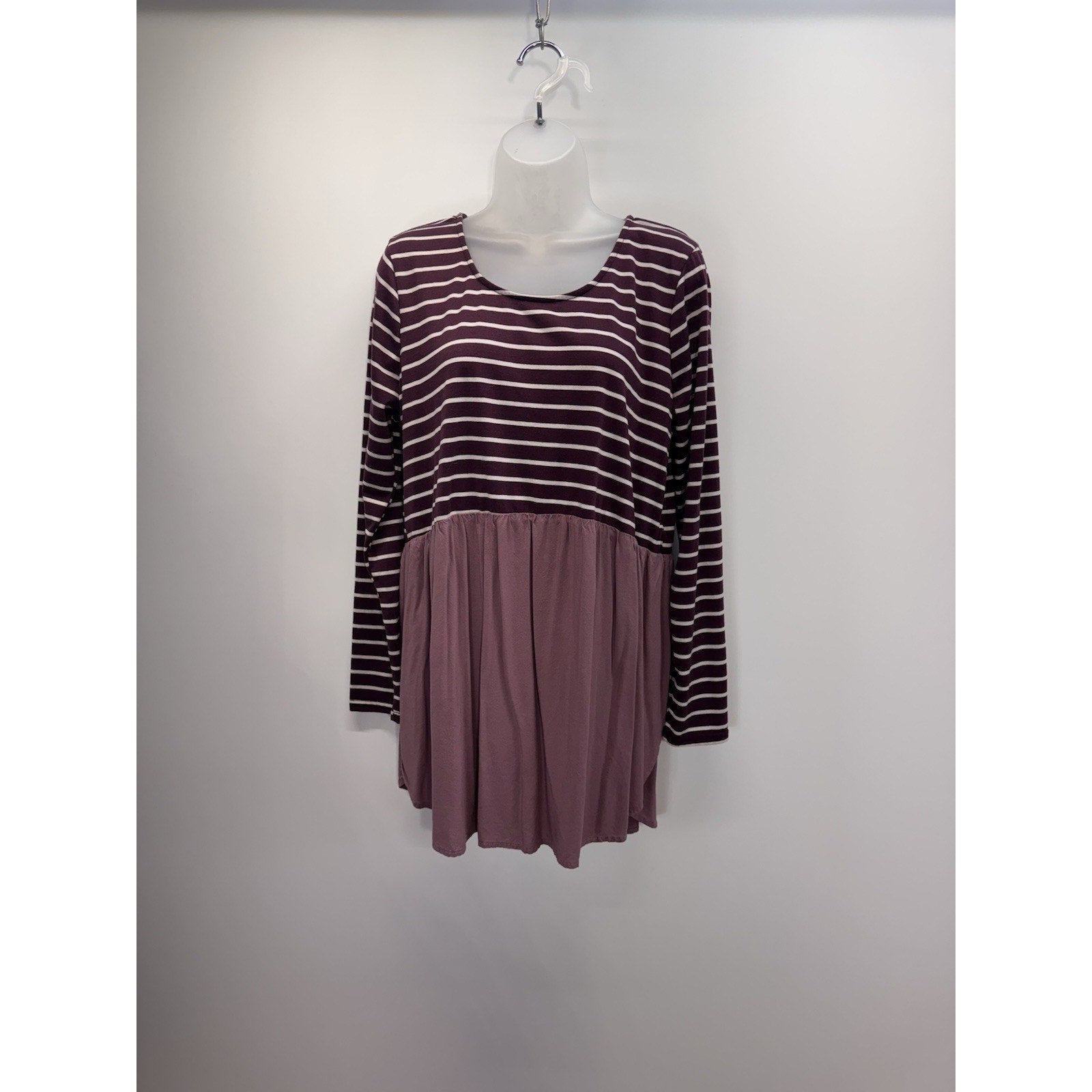 Umgee Boutique Brown Long Sleeve Babydoll Striped Blouse Women’s Size Large