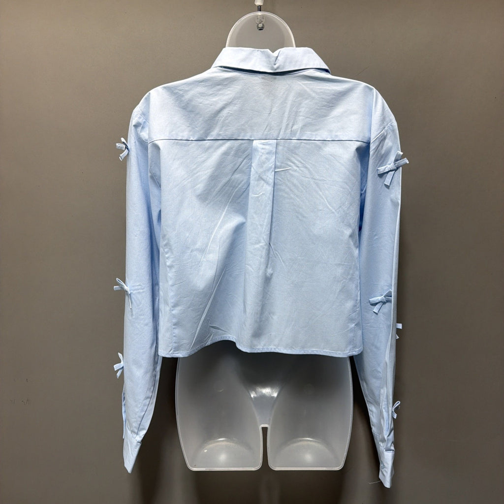 Wild Fable Women’s Blouse Long Sleeved Butt Down Bows Cropped Blue NWT Size L