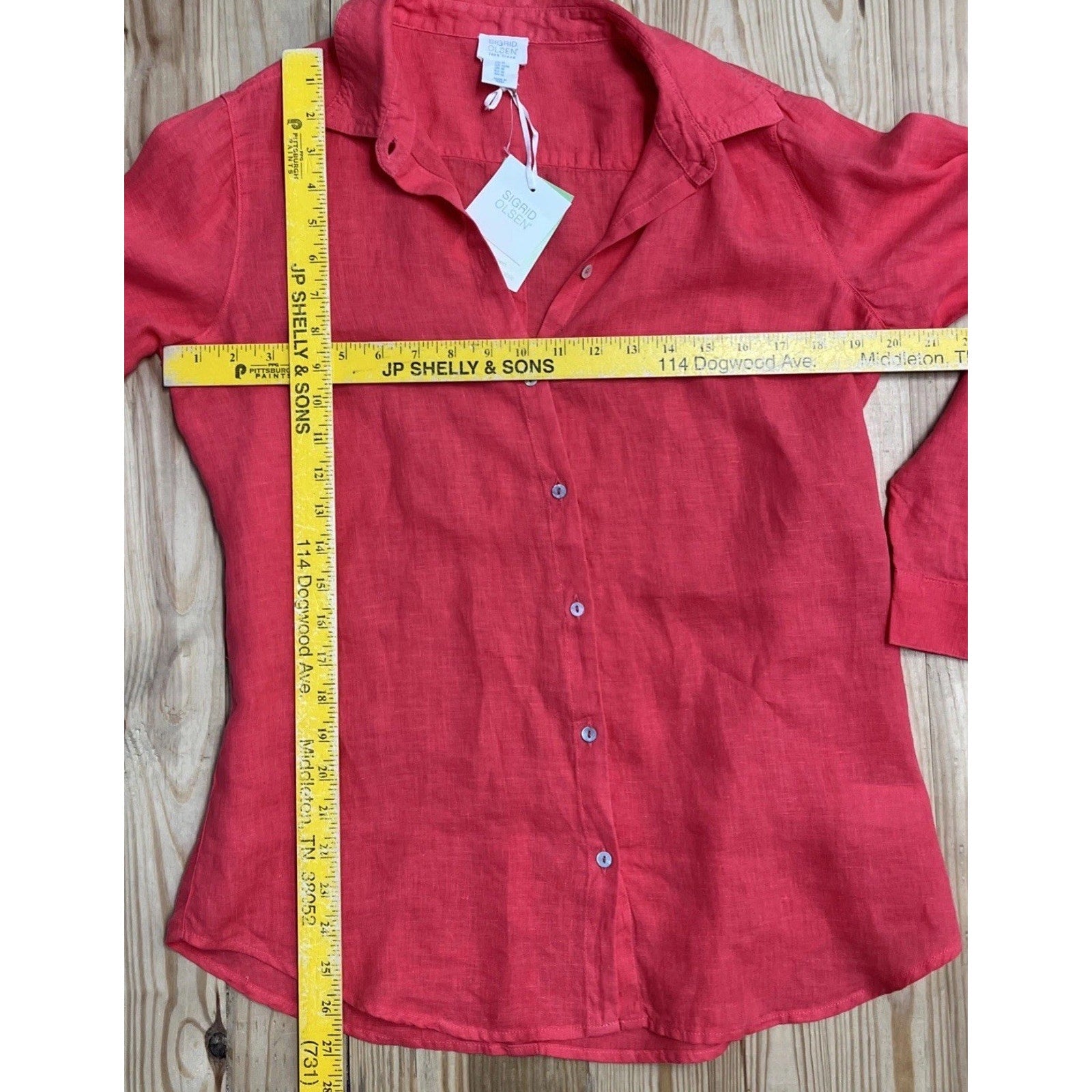 NWT Sigrid Olsen Women's Red Linen Button-Down Shirt - Size M
