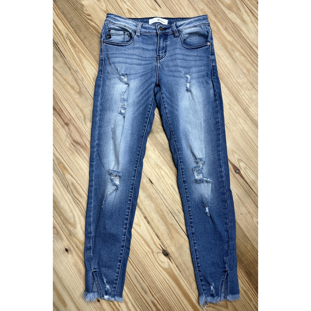 KanCan Womens Skinny Jeans Size 5 / 26 Distressed Low Rise Stretch Raw Hem