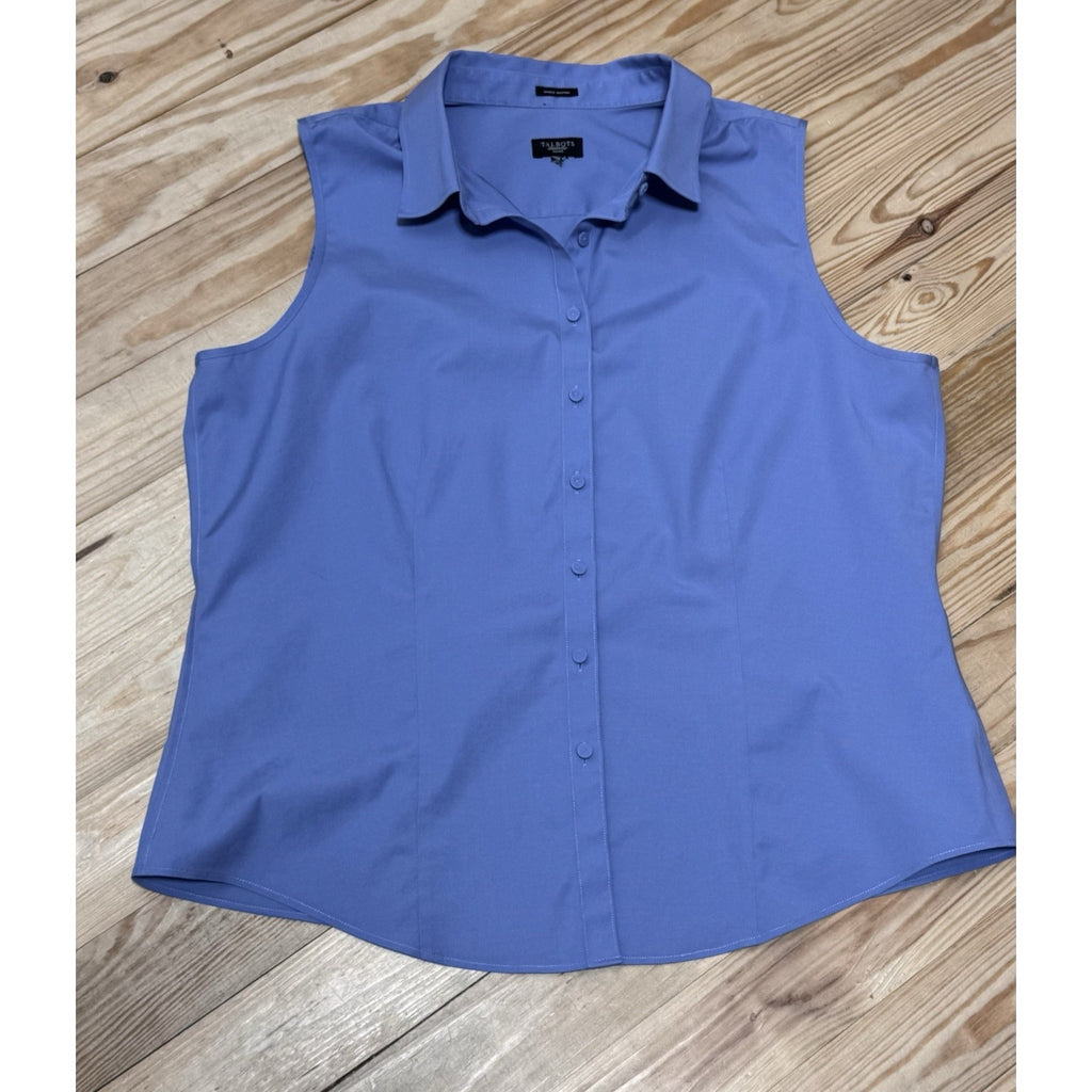 TALBOTS Blue Wrinkle Resistant Stretch Cotton Fabric Button Up Women’s Size 1XP