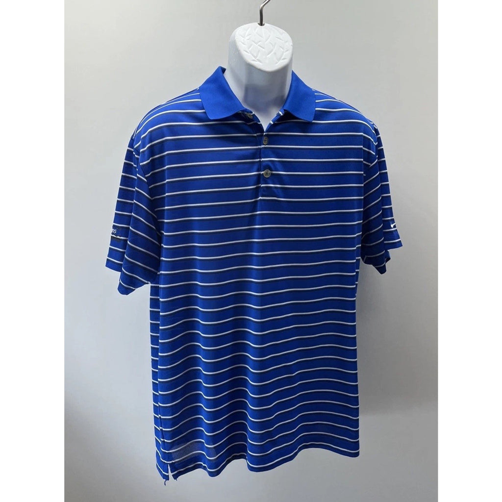 NIKE GOLF Mens Large S/S Dri Fit Golf Polo Shirt Slate Blue Gray White Striped