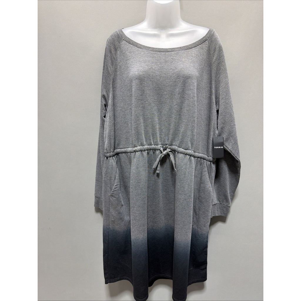 Torrid Skater Dress Drawstring French Terry Heather Grey Dip Dye 3 3X New