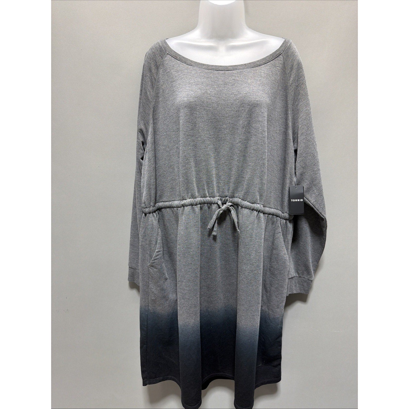 Torrid Skater Dress Drawstring French Terry Heather Grey Dip Dye 3 3X New