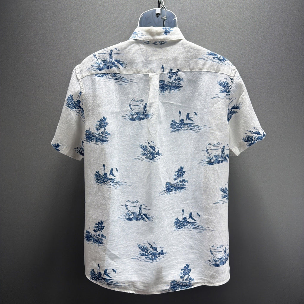 Vineyard Vines Shirt Mens M White 100% Linen Short Sleeve Casual Camp Fish Hunt