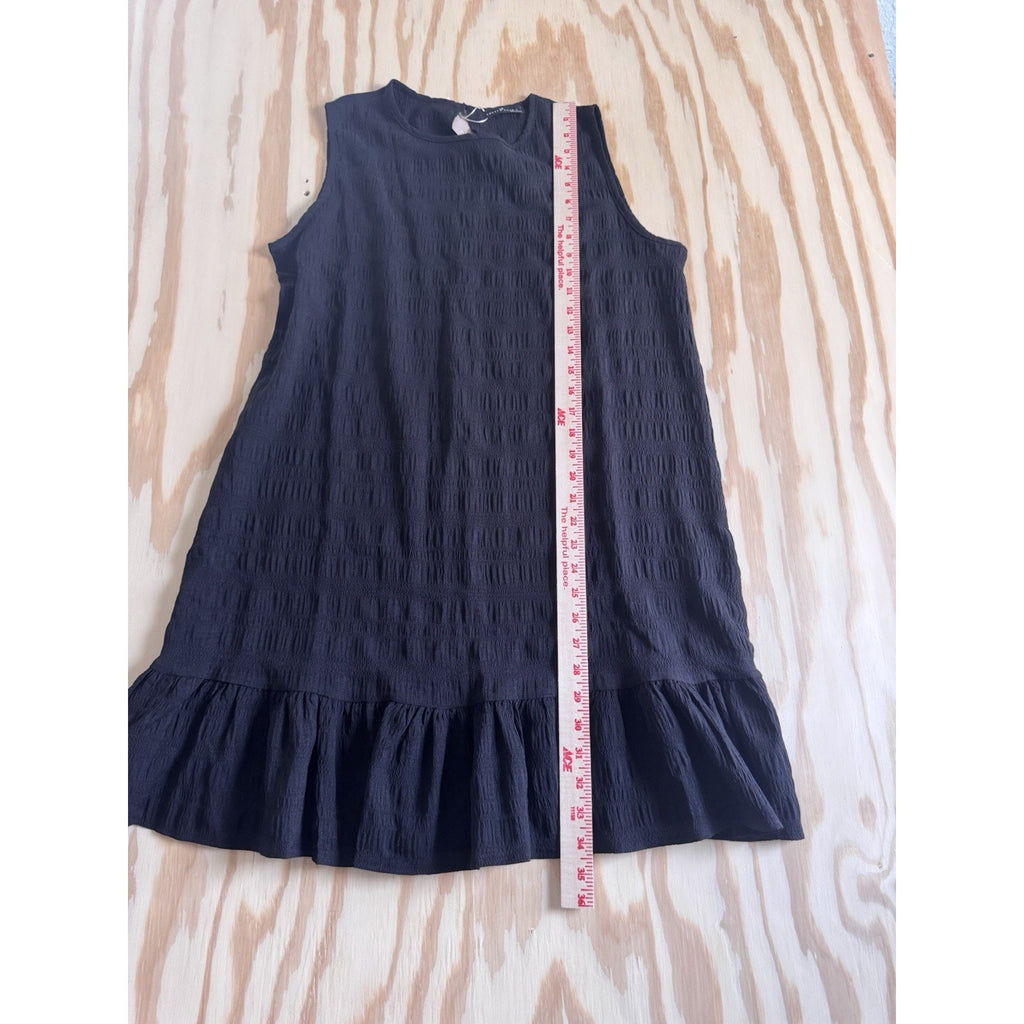 Emery Rose Black Sleeveless Textured Ruffle Hem Dress Size L Shift Boho