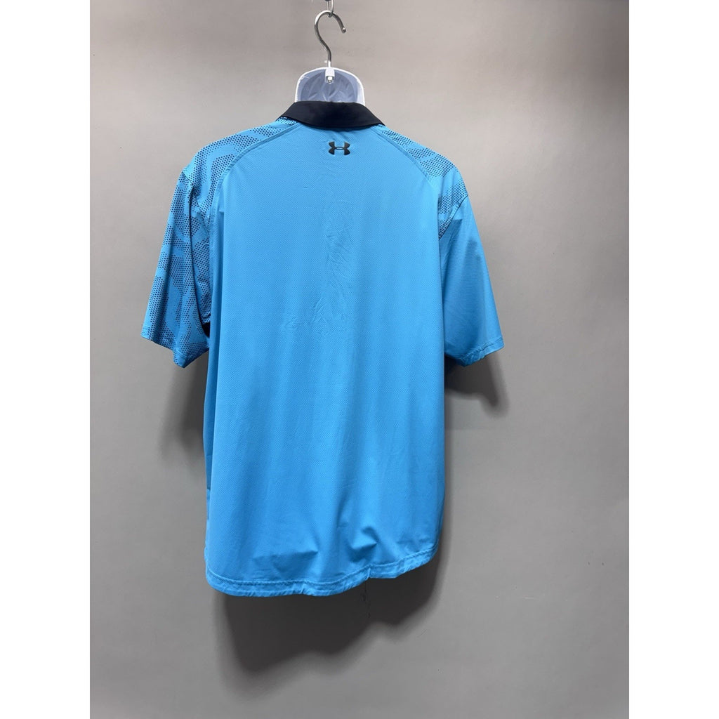 Under Armour Polo Shirt Mens 2XL HeatGear Loose Fit Striped Short Sleeve blue